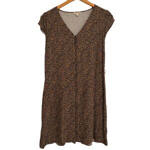Goodthreads Women’s  Soft Twill Button Front Cheetah Print Shift Dress, Size M